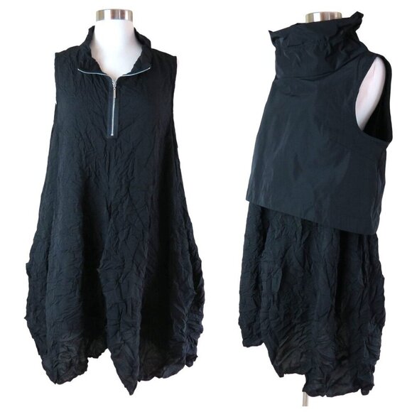 Vintage René Madison Ave Women's Black Avant-Garde 2-Piece Dress & Top Set M - Picture 1 of 14